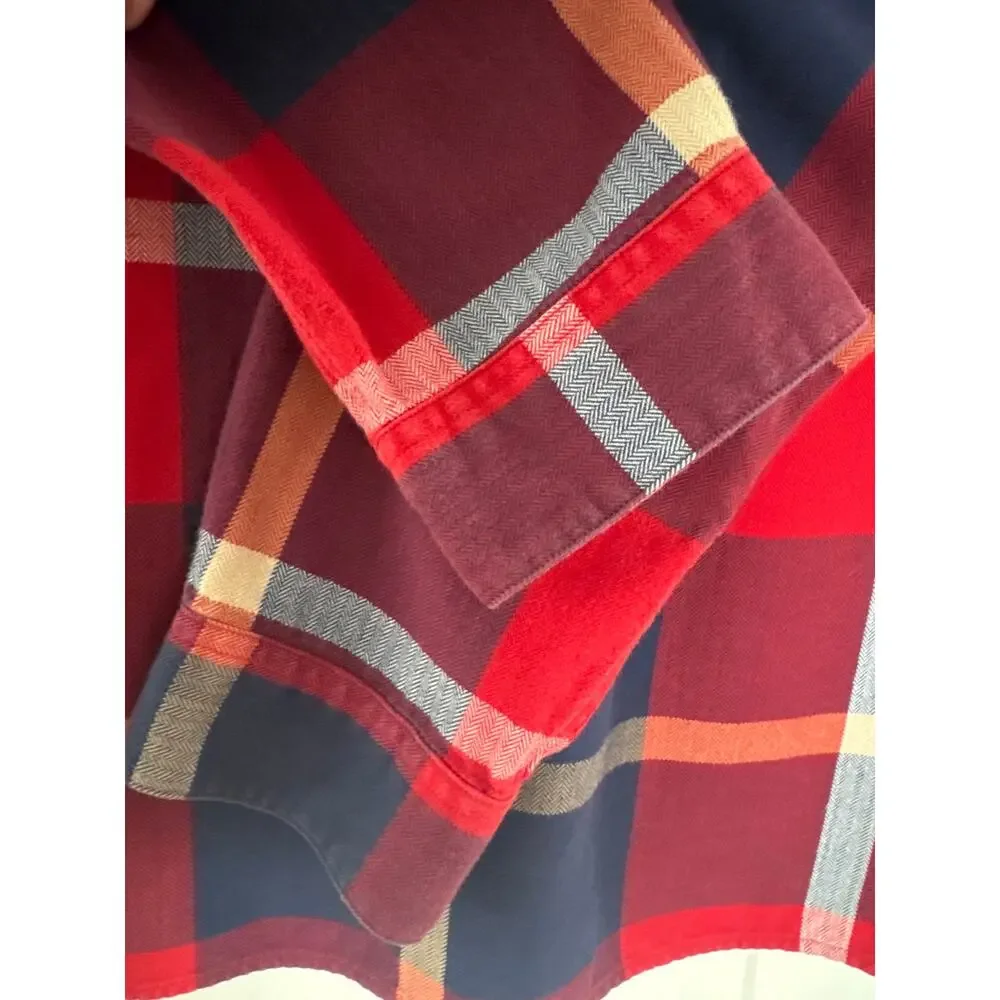 J.CREW New York Mens Red Flannel Plaid Shirt Long Sleeve Half Button  XL